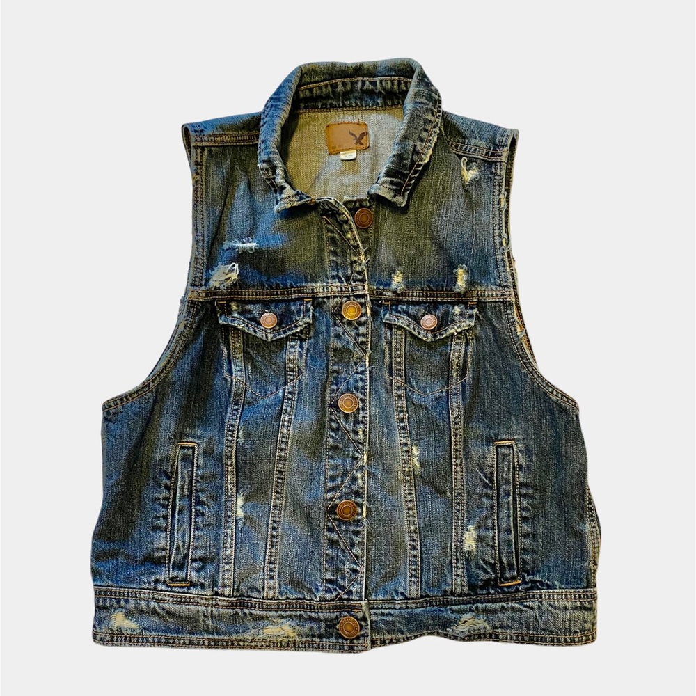 American Eagle Distressed Denim Vest